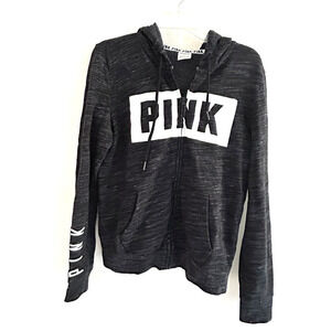 Victoria's Secret | Pink Women's Black Full Zip Logo Hoodie Size Medium